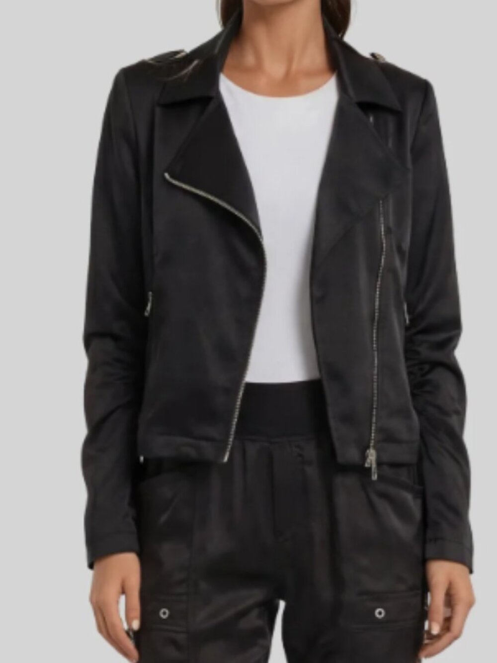 Peace of Cloth Skye Moto Jacket Whisper Satin in Black